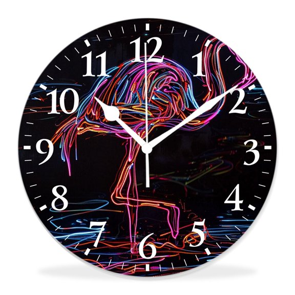 14 Inch Wall Clock Battery Operated Silent Clock Decorative for Office, Kitchen, Outdoor, Living RoomBeautiful Flamingo on Black Multicolor