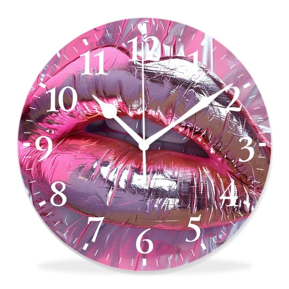 14 Inch Wall Clock Battery Operated Silent Clock Decorative for Office, Kitchen, Outdoor, Living RoomBeautiful Lips Red Exquisite