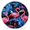 thumbnail image 1 of 14 Inch Wall Clock Battery Operated Silent Clock Decorative for Office, Kitchen, Outdoor, Living Room，Beautiful Pink Flamingo on Black Creative, 1 of 4