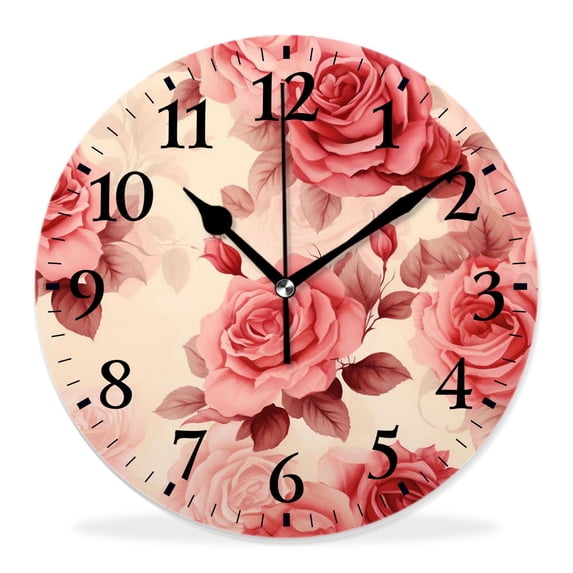 14 Inch Wall Clock Battery Operated Silent Clock Decorative for Office, Kitchen, Outdoor, Living Room,Beautiful White Roses Print