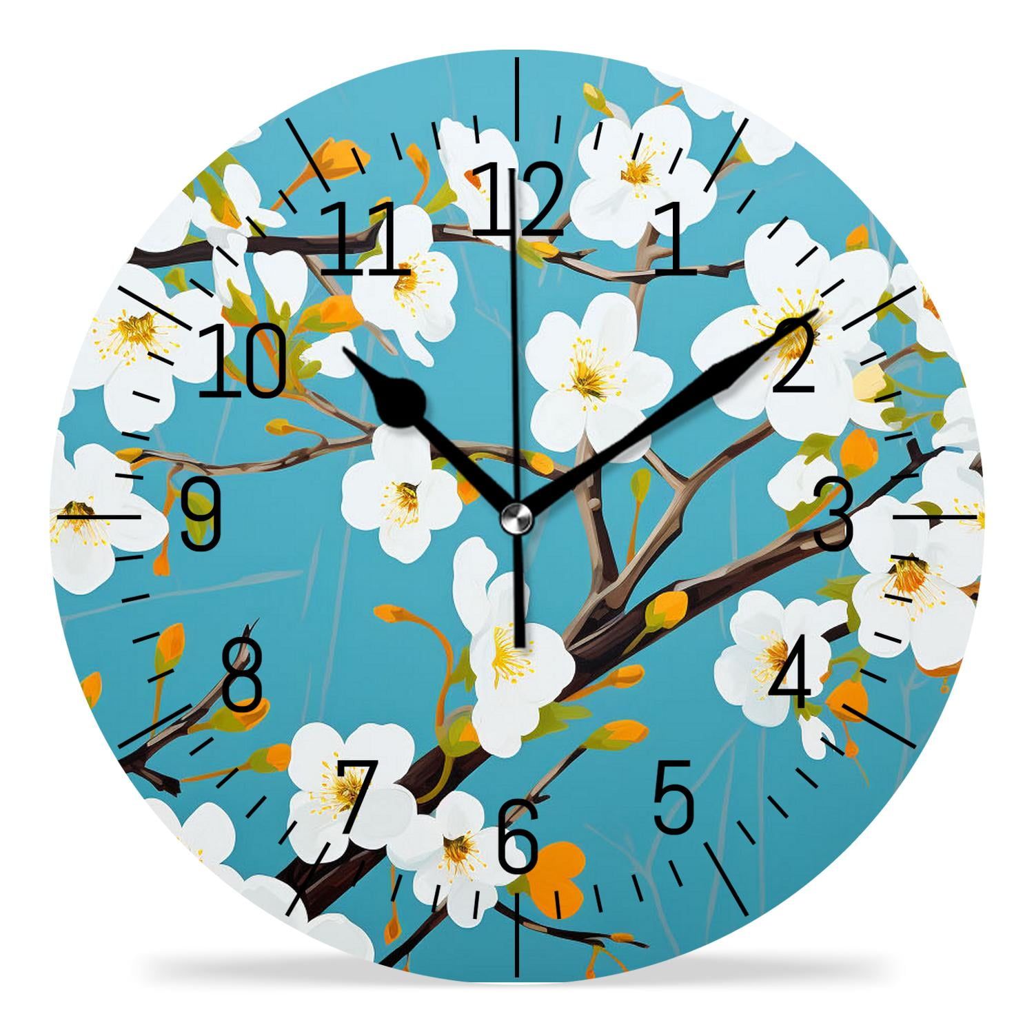 14 Inch Wall Clock Battery Operated Silent Clock Decorative for Office, Kitchen, Outdoor, Living Room，Beige Flowers Picture