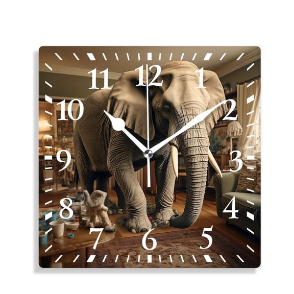14 Inch Wall Clock Battery Operated Silent Clock Decorative for Office, Kitchen, Outdoor, Living RoomBig Elephant Animal Beautiful
