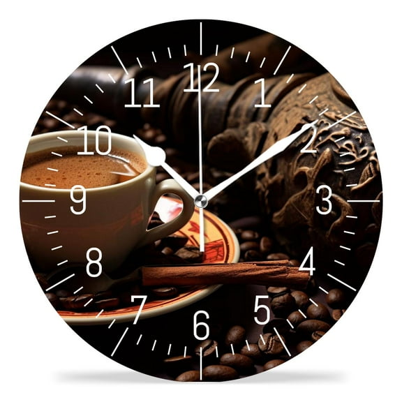14 Inch Wall Clock Battery Operated Silent Clock Decorative for Office, Kitchen, Outdoor, Living RoomBlack Coffee in A Cup Beautiful