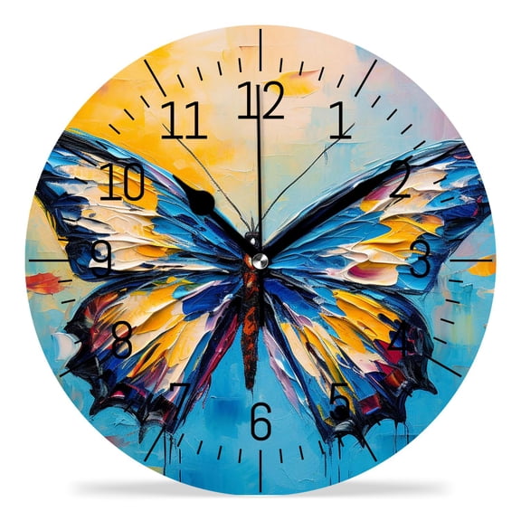 14 Inch Wall Clock Battery Operated Silent Clock Decorative for Office, Kitchen, Outdoor, Living Room,Blue Butterfly Cute