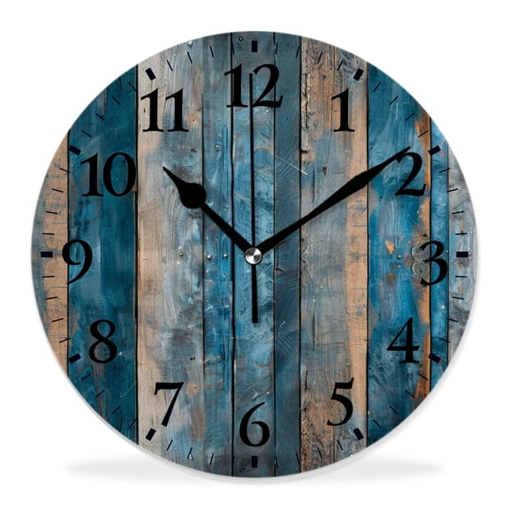 14 Inch Wall Clock Battery Operated Silent Clock Decorative for Office, Kitchen, Outdoor, Living Room，Blue Planks Wooden Brown Chic