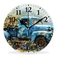 thumbnail image 1 of 14 Inch Wall Clock Battery Operated Silent Clock Decorative for Office, Kitchen, Outdoor, Living Room，Blue Wooden Christmas Truck Poinsettia Gorgeous, 1 of 4