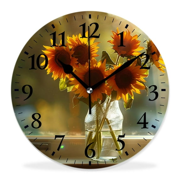 14 Inch Wall Clock Battery Operated Silent Clock Decorative for Office, Kitchen, Outdoor, Living Room,Bouquet of Sunflowers and Rose Berries Chic