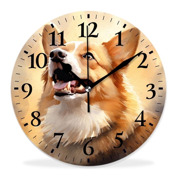 14 Inch Wall Clock Battery Operated Silent Clock Decorative for Office, Kitchen, Outdoor, Living Room，Breed Welsh Corgi Dog Pattern