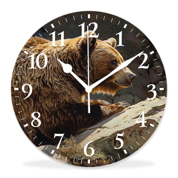 14 Inch Wall Clock Battery Operated Silent Clock Decorative for Office, Kitchen, Outdoor, Living Room，Brown Bear Beautiful