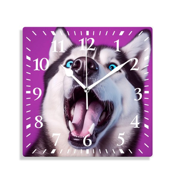 14 Inch Wall Clock Battery Operated Silent Clock Decorative for Office, Kitchen, Outdoor, Living RoomCheerful Smiling Happy Husky Dog Cute