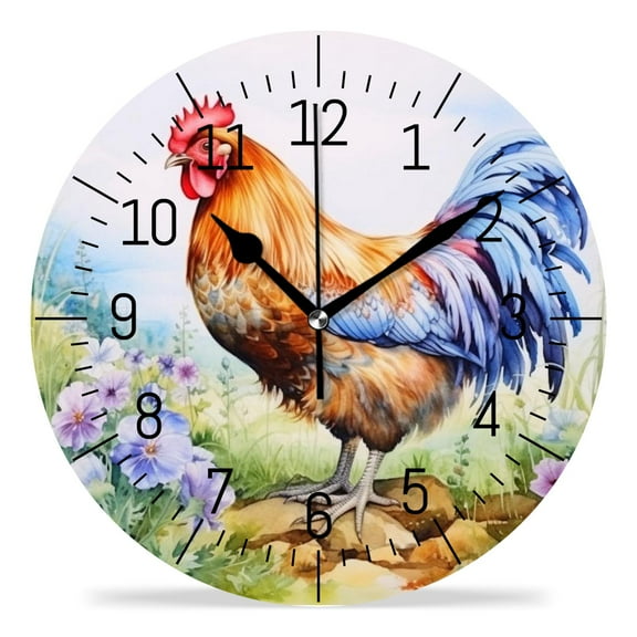 14 Inch Wall Clock Battery Operated Silent Clock Decorative for Office, Kitchen, Outdoor, Living RoomChicken Rooster Exquisite