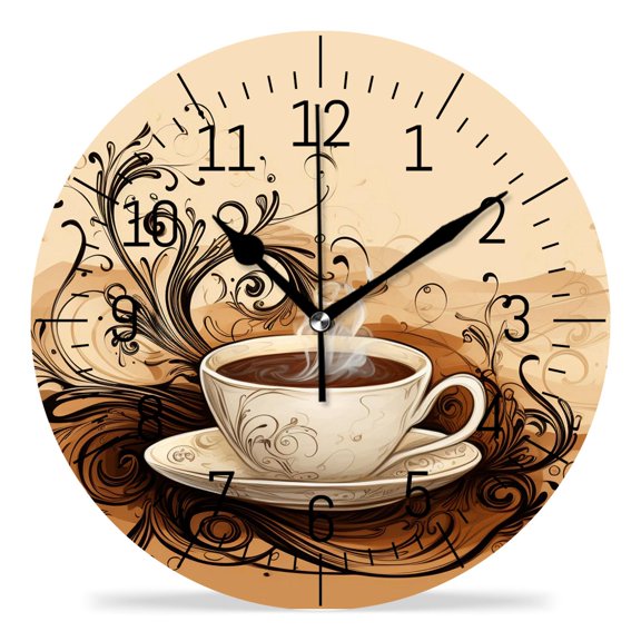 14 Inch Wall Clock Battery Operated Silent Clock Decorative for Office, Kitchen, Outdoor, Living Room，Coffee Bean Coffee Creative