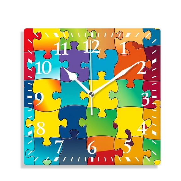 14 Inch Wall Clock Battery Operated Silent Clock Decorative for Office, Kitchen, Outdoor, Living RoomColor Puzzle Pattern Pattern
