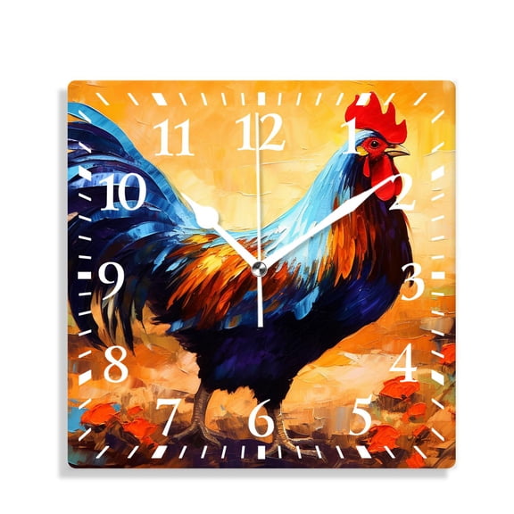 14 Inch Wall Clock Battery Operated Silent Clock Decorative for Office, Kitchen, Outdoor, Living RoomColor Rooster Oil Painting Beautiful Pattern