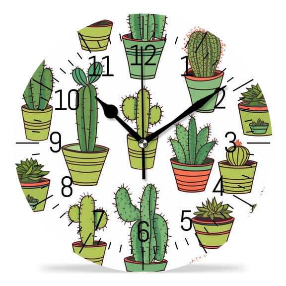 14 Inch Wall Clock Battery Operated Silent Clock Decorative for Office, Kitchen, Outdoor, Living RoomColorful Cactus Exquisite