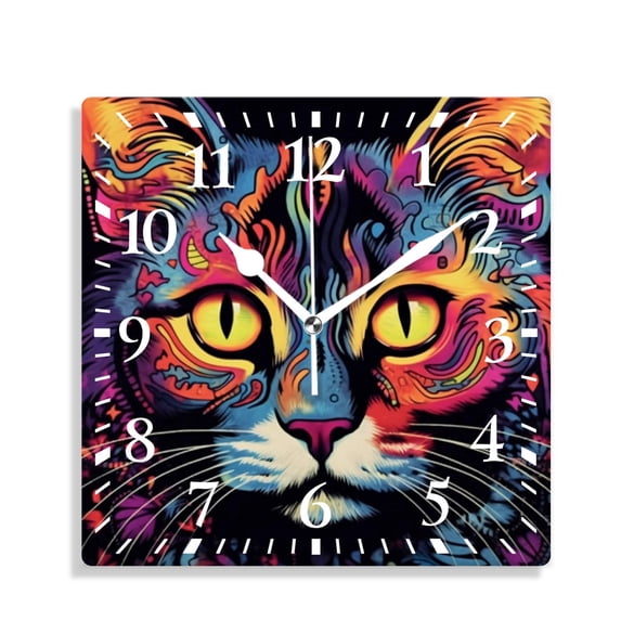 14 Inch Wall Clock Battery Operated Silent Clock Decorative for Office, Kitchen, Outdoor, Living Room，Colorful Cartoon Cat Kitten Animal Print Nice