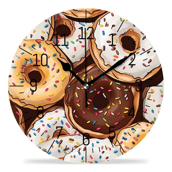 14 Inch Wall Clock Battery Operated Silent Clock Decorative for Office, Kitchen, Outdoor, Living Room,Colorful Donuts Vintage Style