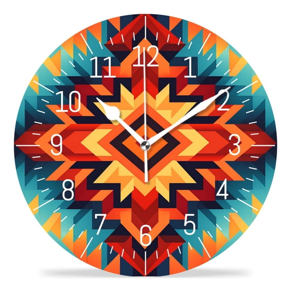 14 Inch Wall Clock Battery Operated Silent Clock Decorative for Office, Kitchen, Outdoor, Living Room,Colorful Style Ethnic Picture