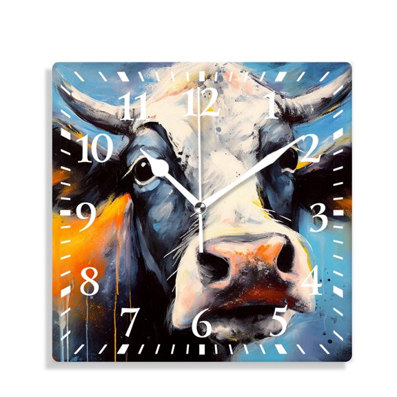 14 Inch Wall Clock Battery Operated Silent Clock Decorative for Office, Kitchen, Outdoor, Living RoomCrazy Cow Drawing Cute
