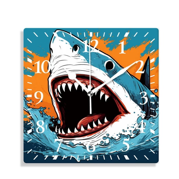 14 Inch Wall Clock Battery Operated Silent Clock Decorative for Office, Kitchen, Outdoor, Living RoomCreative Shark Attack Exquisite Design
