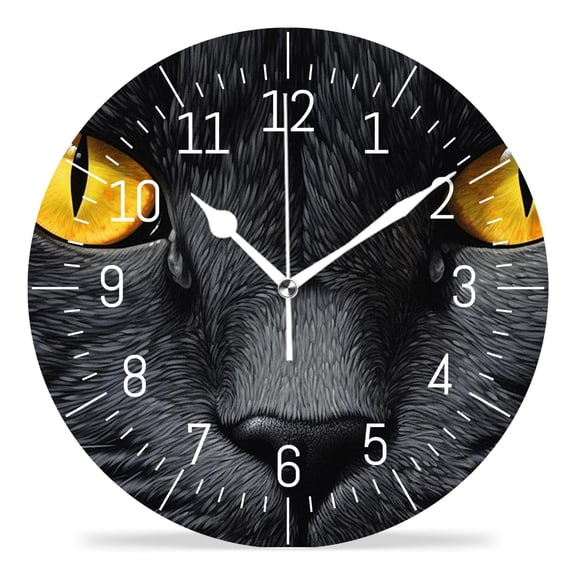 14 Inch Wall Clock Battery Operated Silent Clock Decorative for Office, Kitchen, Outdoor, Living RoomCute Black Cat Fun Kitten Creative