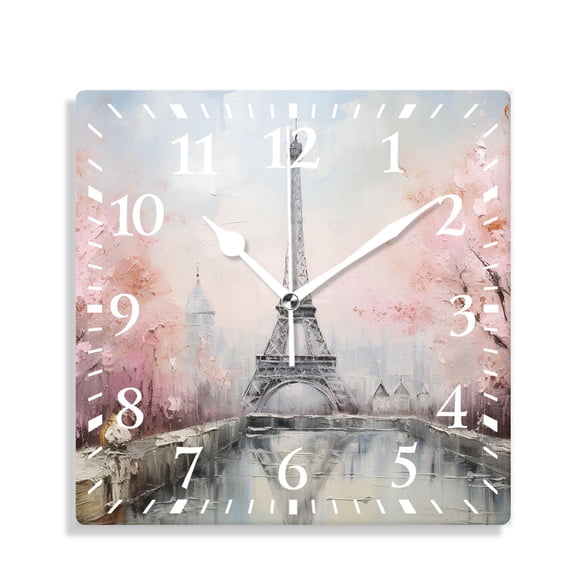 14 Inch Wall Clock Battery Operated Silent Clock Decorative for Office, Kitchen, Outdoor, Living RoomEiffel Tower Light Red Paris Beautiful Design