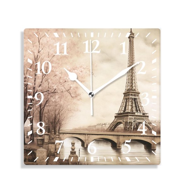 14 Inch Wall Clock Battery Operated Silent Clock Decorative for Office, Kitchen, Outdoor, Living Room，Eiffel Tower Retro Paris Cute