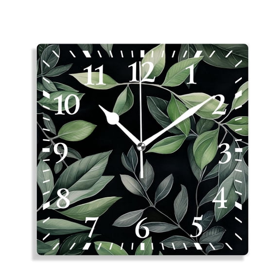 14 Inch Wall Clock Battery Operated Silent Clock Decorative for Office, Kitchen, Outdoor, Living Room，Eucalyptus on Black Beautiful Design