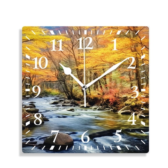 14 Inch Wall Clock Battery Operated Silent Clock Decorative for Office, Kitchen, Outdoor, Living RoomFall forest Waterfall Cute