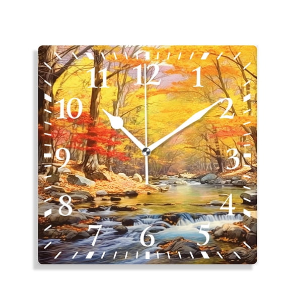 14 Inch Wall Clock Battery Operated Silent Clock Decorative for Office, Kitchen, Outdoor, Living RoomFall forest Waterfall Pattern
