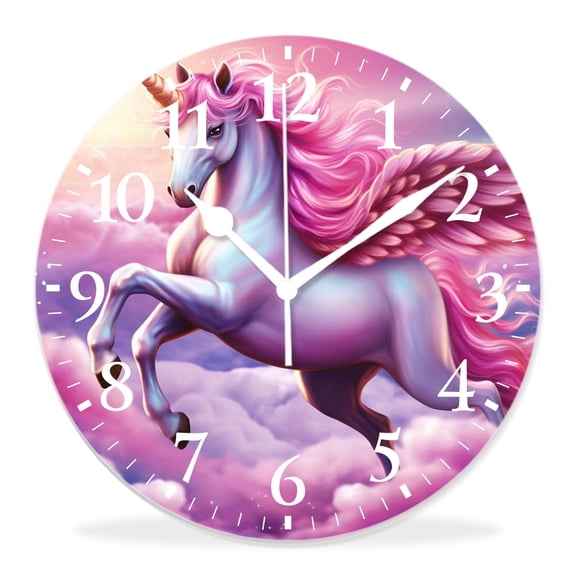 14 Inch Wall Clock Battery Operated Silent Clock Decorative for Office, Kitchen, Outdoor, Living RoomFashion Cute Unicorn Girl Beautiful