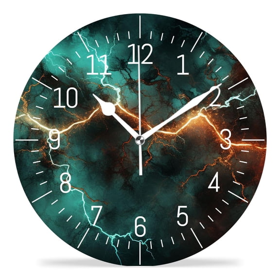 14 Inch Wall Clock Battery Operated Silent Clock Decorative for Office, Kitchen, Outdoor, Living RoomFire Ice Lightning Thunder Beautiful