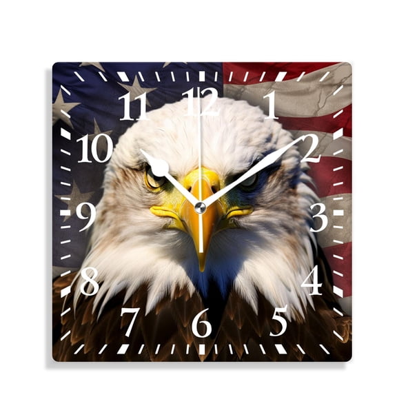 14 Inch Wall Clock Battery Operated Silent Clock Decorative for Office, Kitchen, Outdoor, Living Room，Flag of Usa Eagle Pattern