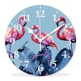 thumbnail image 1 of 14 Inch Wall Clock Battery Operated Silent Clock Decorative for Office, Kitchen, Outdoor, Living Room，Flamingo Plants and Flowers Green Stunning, 1 of 4