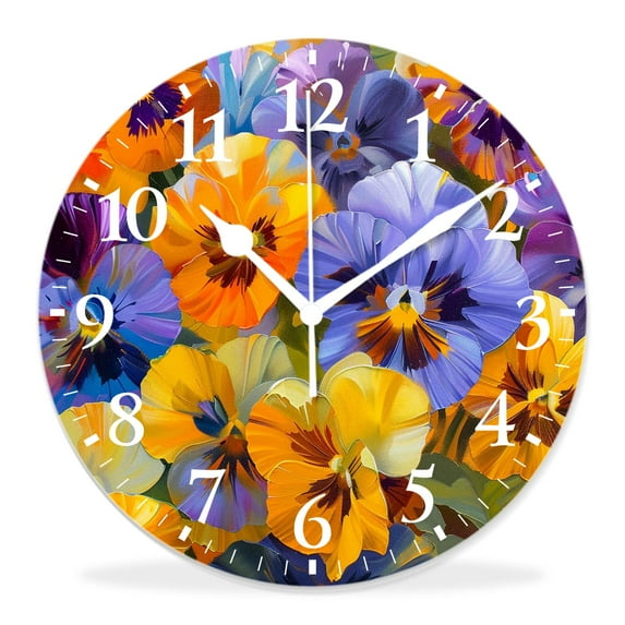14 Inch Wall Clock Battery Operated Silent Clock Decorative for Office, Kitchen, Outdoor, Living Room，Floral Oil Floral Spring Flowers Stunning