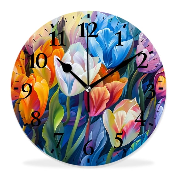 14 Inch Wall Clock Battery Operated Silent Clock Decorative for Office, Kitchen, Outdoor, Living Room,Flowering Red Poppies Nature attractive