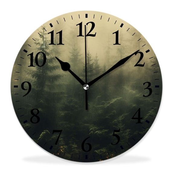 14 Inch Wall Clock Battery Operated Silent Clock Decorative for Office, Kitchen, Outdoor, Living Room,Foggy Tree Pattern