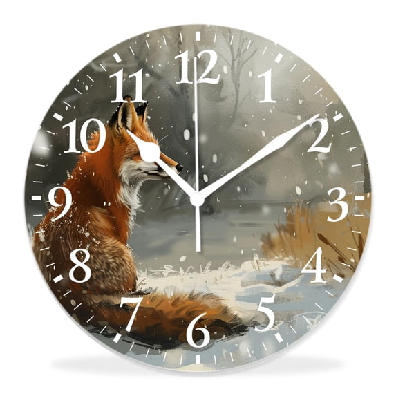 14 Inch Wall Clock Battery Operated Silent Clock Decorative for Office, Kitchen, Outdoor, Living Room，Fox and Floral Flowers Cute
