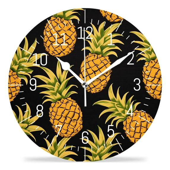 14 Inch Wall Clock Battery Operated Silent Clock Decorative for Office, Kitchen, Outdoor, Living Room,Fruits Gold Pineapples Black Exquisite