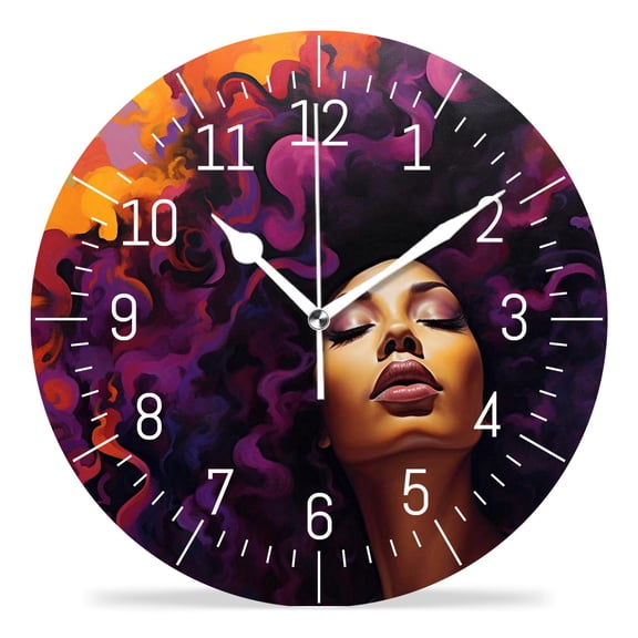 14 Inch Wall Clock Battery Operated Silent Clock Decorative for Office, Kitchen, Outdoor, Living RoomGirl with Purple Hair Art