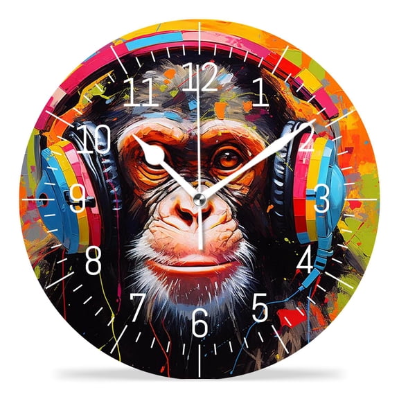 14 Inch Wall Clock Battery Operated Silent Clock Decorative for Office, Kitchen, Outdoor, Living Room，Gorilla Oil Painting Exquisite