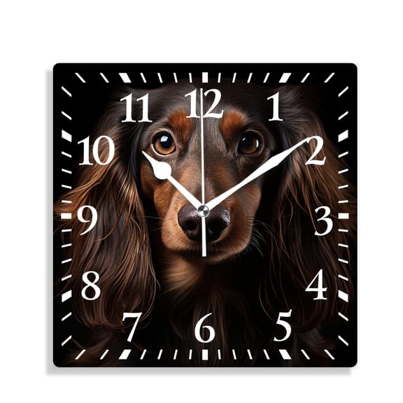 14 Inch Wall Clock Battery Operated Silent Clock Decorative for Office, Kitchen, Outdoor, Living RoomHappy Red Dachshund Dog Pretty Drawing