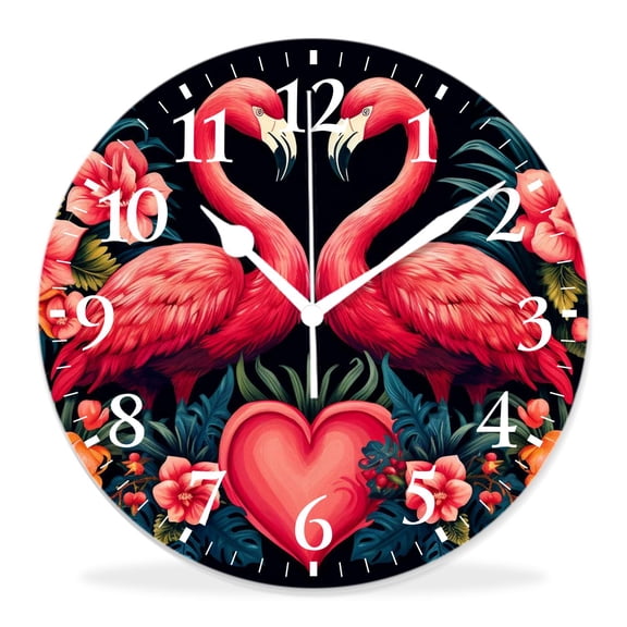 14 Inch Wall Clock Battery Operated Silent Clock Decorative for Office, Kitchen, Outdoor, Living RoomHawaiian Bright Flamingo Pineapples Lovely