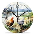 thumbnail image 1 of 14 Inch Wall Clock Battery Operated Silent Clock Decorative for Office, Kitchen, Outdoor, Living Room，Hen And Chicks in The Yard Beautiful Pattern, 1 of 4