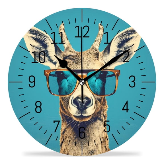 14 Inch Wall Clock Battery Operated Silent Clock Decorative for Office, Kitchen, Outdoor, Living RoomHipster Deer Funny Animal Lovely