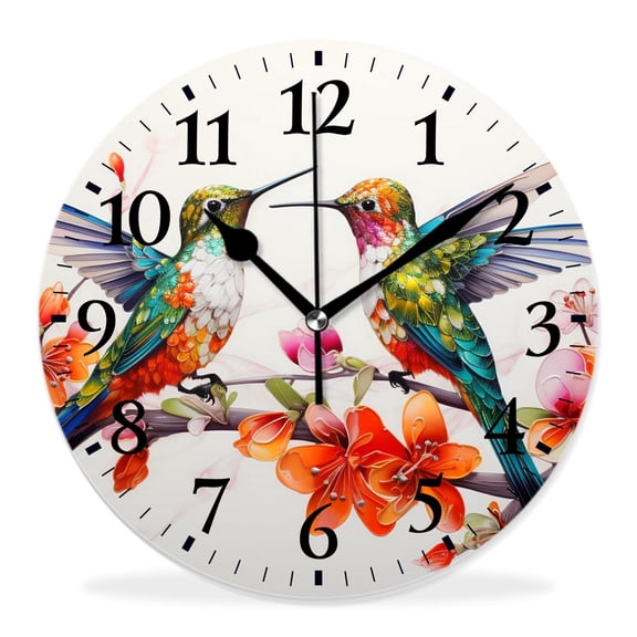14 Inch Wall Clock Battery Operated Silent Clock Decorative for Office, Kitchen, Outdoor, Living Room，Hummingbird Print