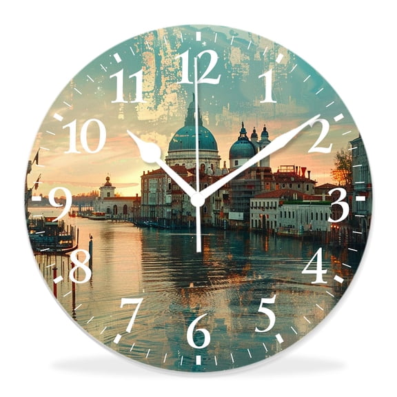 14 Inch Wall Clock Battery Operated Silent Clock Decorative for Office, Kitchen, Outdoor, Living RoomItaly Starry Night Sunset Venice Delicate