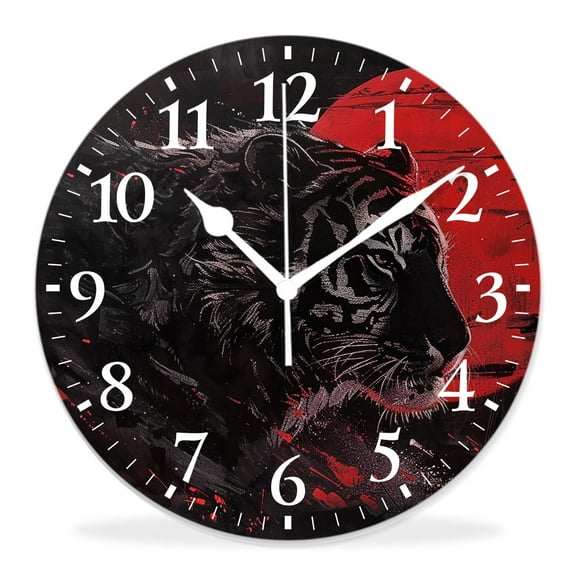 14 Inch Wall Clock Battery Operated Silent Clock Decorative for Office, Kitchen, Outdoor, Living Room,Japanese Tiger Sun Picture Natural