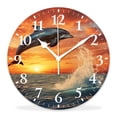thumbnail image 1 of 14 Inch Wall Clock Battery Operated Silent Clock Decorative for Office, Kitchen, Outdoor, Living Room，Jumping Dolphin at Sunset Creative, 1 of 4