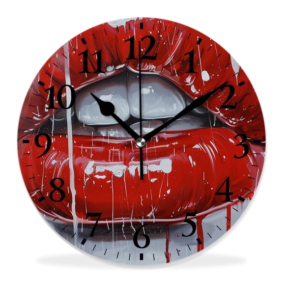 14 Inch Wall Clock Battery Operated Silent Clock Decorative for Office, Kitchen, Outdoor, Living RoomKiss Red Lipstick Mark Amazing